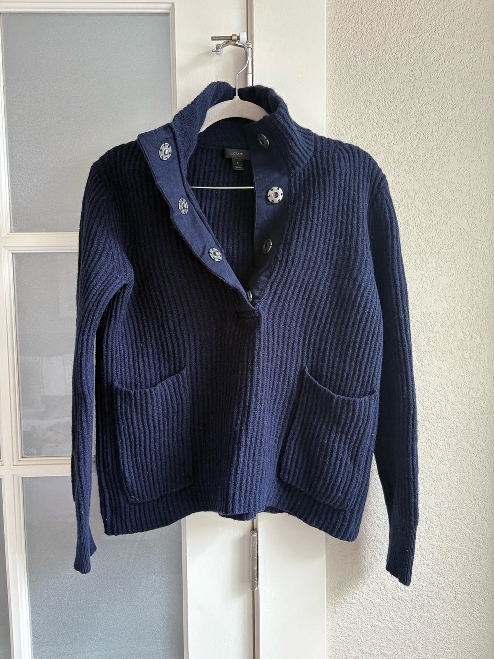 J. Crew - Women’s 100% Wool Two Pocket Ribbed Popover - Size Small - Navy Blue - Picture 2 of 6